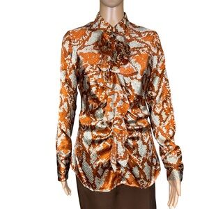 Gender Bias 100% Silk Snake Print Front Ruffle Blouse Size S